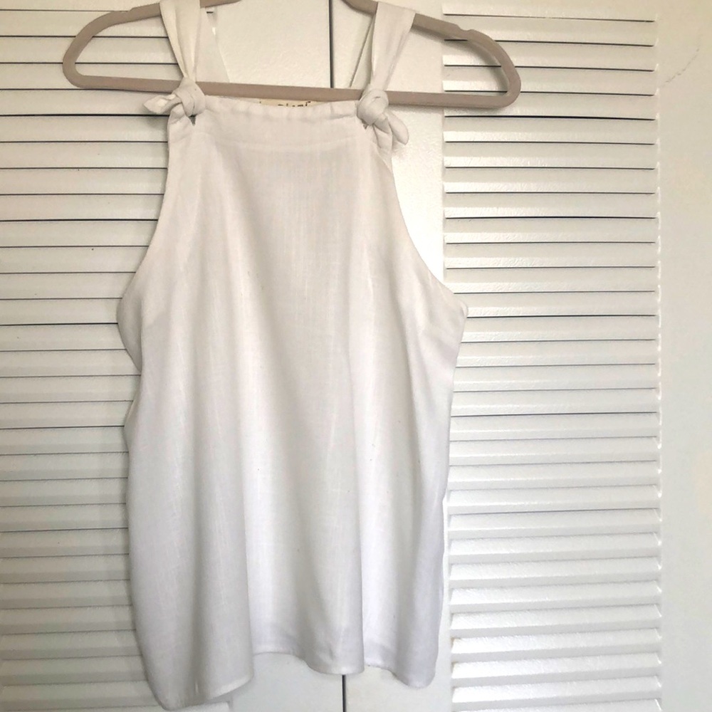 Still Available! White linen top with tied knots at top